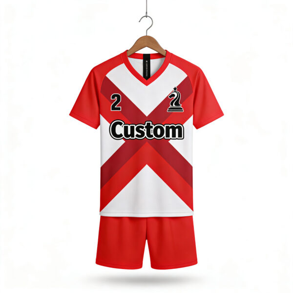 Quality Custom Pure RED and White Color Blocking Team Football Jerseys Sets